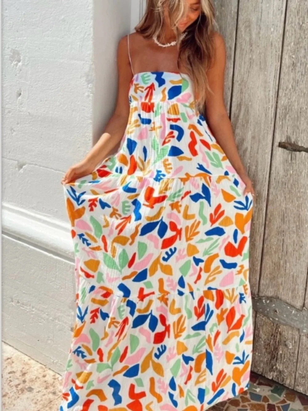 Show Me Your MuMu White Maxi Dress with Multicolor Abstract Print - Picture 1 of 5